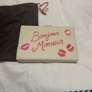 Kate Spade Pink and Gold bonjour monsieur Clutch